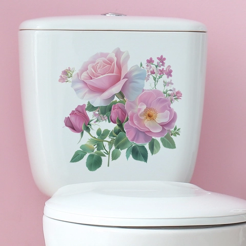 Pfingstrose Rose Blume Toilettenaufkleber Badezimmer Dekor Rosa Floral Selbstklebend PVC Deckel Aufkleber Für Zuhause Dekoration