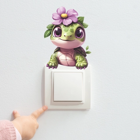 Cute Cartoon Sea Turtle With Flower Light Switch Sticker Decorative PVC Self Adhesive Wall Decal For Kids Room Home Decor
