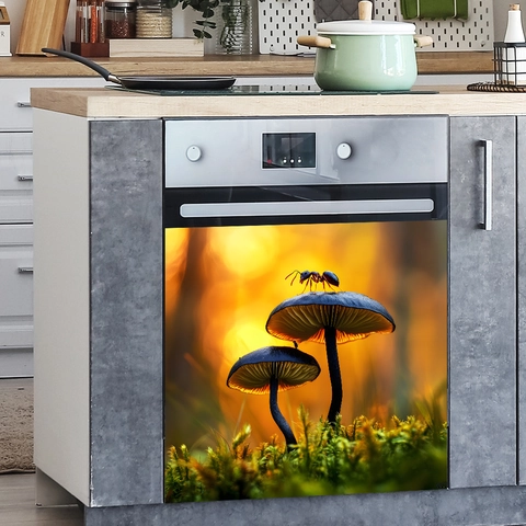 Pegatina Autoadhesiva de PVC Macro Seta Hormiga para Cocina Lavavajillas Puerta de Horno Diseño Artístico Paisaje Natural