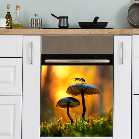 Pegatina Autoadhesiva de PVC Macro Seta Hormiga para Cocina Lavavajillas Puerta de Horno Diseño Artístico Paisaje Natural
