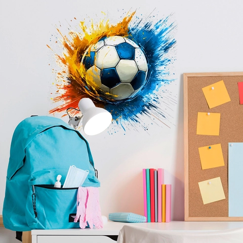 Modern Watercolor Soccer Wall Sticker Colorful Artistic Splash PVC Self Adhesive Decal For Boys Bedroom Home Sports Mural