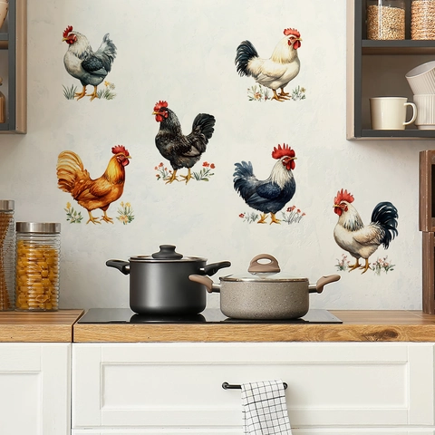 Rural Rooster PVC Wall Stickers For Kitchen Dining Room Refrigerator Decor Rooster Patterns Self Adhesive Removable Decals