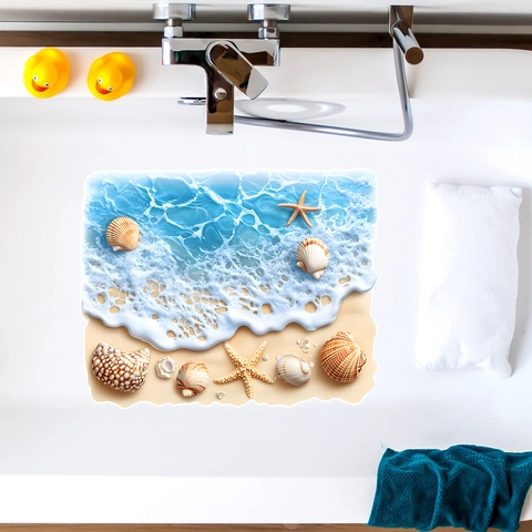 3D Ozean Strand Muschel Seestern Wandaufkleber PVC Selbstklebend Abnehmbar Wasserdicht Visueller Effekt Wandtattoo Für Badezimmer Heimdeko