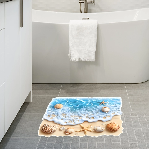 3D Ozean Strand Muschel Seestern Wandaufkleber PVC Selbstklebend Abnehmbar Wasserdicht Visueller Effekt Wandtattoo Für Badezimmer Heimdeko