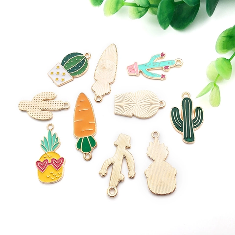 Cartoon Enamel Zinc Alloy Plant Pendants Cactus Pineapple Carrot Shapes For DIY Bracelet Necklace Jewelry Making Accessory