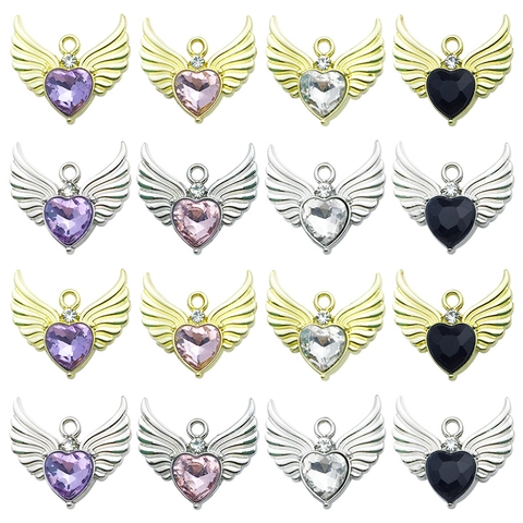 Alloy Angel Heart Wings Pendant Charm With Heart Shaped Zirconia DIY Jewelry Findings For Necklace Bracelet Women Accessories