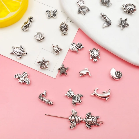 Vintage Antiek Zilver Legering Oceaan Dier Tussenkralen Marine Zeester Goudvis Schelp Zeemeermin Voor DIY Sieraden Maken