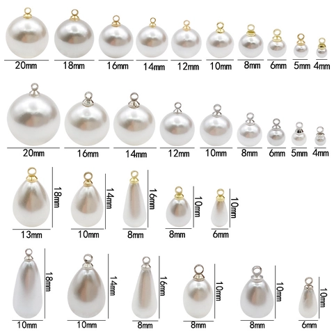 Pendentifs en Perle Artificielle Mixtes Forme Ronde Goutte d'eau Charms avec Calotte en Métal pour Bijoux DIY