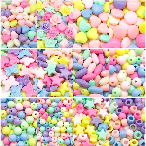 Cuentas Sueltas de Acrílico Colores Mezclados Macaron para Creación de Joyas DIY Formas de Mariposa Corazón Estrella Rosa Accesorios Artesanales