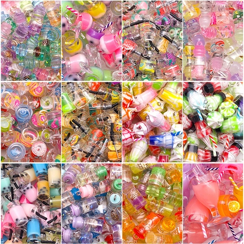 Miniature Drink Bottle Charms Glass Resin Simulation Milk Tea Fruit Juice Sundae Pendants For DIY Keychain Jewelry Making