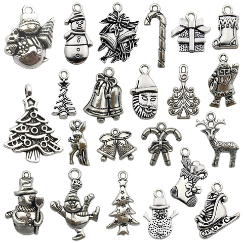 Vintage Alloy Christmas Charms For DIY Jewelry Making Pendants Snowman Tree Reindeer Bell Santa Hat Socks Gifts Ornaments