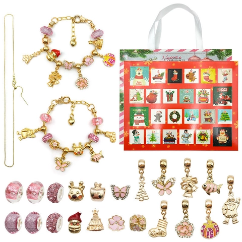 Calendario de Adviento de Navidad Caja Sorpresa DIY Kit de Creación de Joyas Pulsera Collar Colgantes de Strass Regalo de Navidad