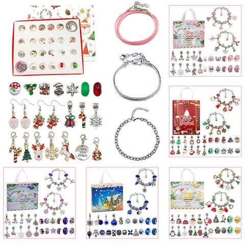 Kerst Adventskalender Countdown Blind Box DIY Armband Maken Kit Met Legering Bedeltjes Koperen Ketting Kerstcadeau Voor Meisjes
