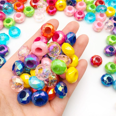 Faceted Iridescent Resin Beads Large Hole Colorful Loose Beads For DIY Necklace Bracelet Jewelry Making Accessories