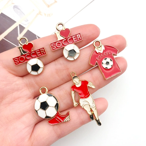 Soccer Theme Alloy Enamel Pendants For DIY Jewelry Making Athlete Jersey Ball Shape Sports Charms For Earring Necklace
