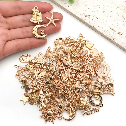 Gold Alloy Charms Pendants Mixed Animals Moon Stars Themes For DIY Jewelry Making Bracelet Necklace Keychain Accessory Craft