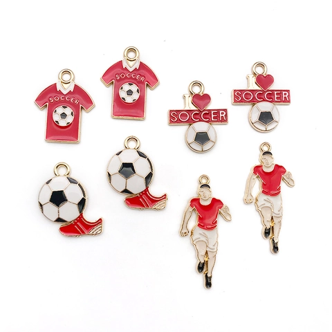 Soccer Theme Alloy Enamel Pendants For DIY Jewelry Making Athlete Jersey Ball Shape Sports Charms For Earring Necklace