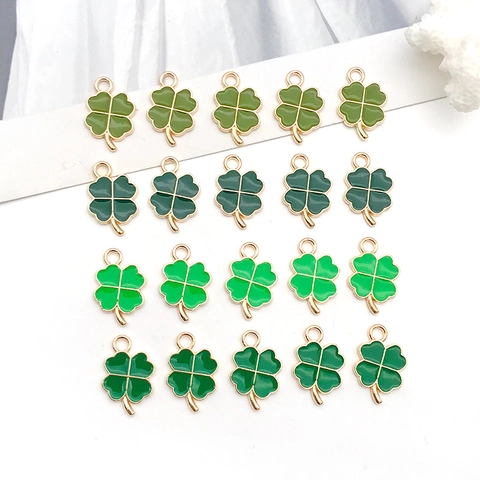 Lucky Four-Leaf Clover Charms Enamel Pendant Only Without Chain Zinc Alloy Gold Plated DIY Jewelry Making Accessories Gift