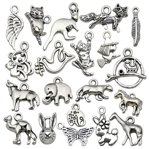 Antique Silver Zinc Alloy Animal Charms Pendants For DIY Jewelry Making Mixed Elephant Cat Rabbit Bracelet Necklace Keychain Findings
