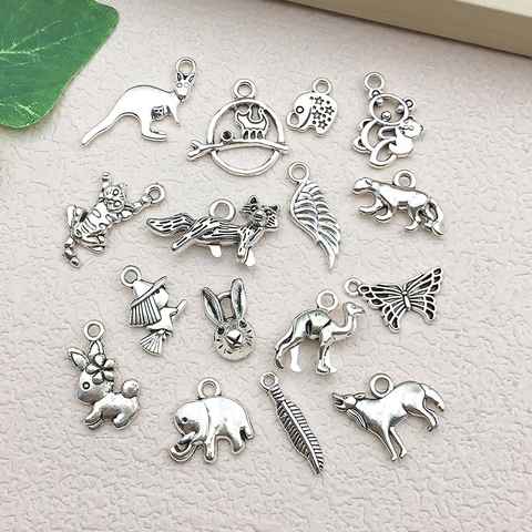 Antique Silver Zinc Alloy Animal Charms Pendants For DIY Jewelry Making Mixed Elephant Cat Rabbit Bracelet Necklace Keychain Findings