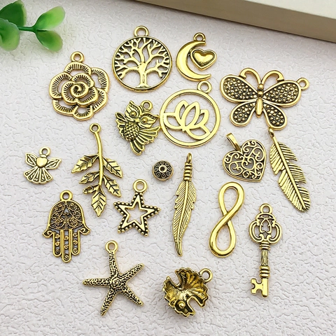 Vintage Alloy Butterfly Flower Leaf Pendants Antique Gold Metal Charms For DIY Necklace Bracelet Earring Jewelry Accessories