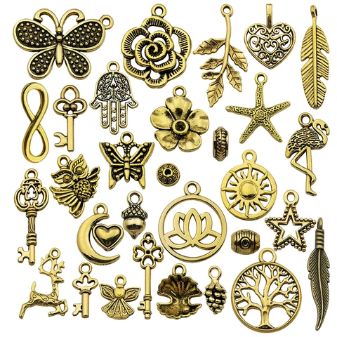 Vintage Alloy Butterfly Flower Leaf Pendants Antique Gold Metal Charms For DIY Necklace Bracelet Earring Jewelry Accessories