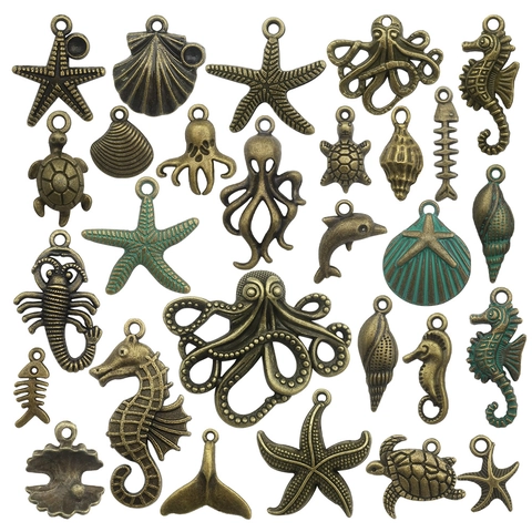 Antique Bronze Sea Animal Charms Ocean Theme Starfish Seahorse Turtle Shell Alloy Pendants For DIY Jewelry Making Accessories