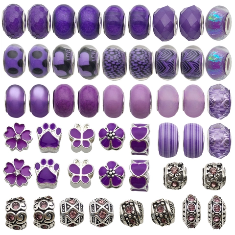Purple DIY Bracelet Charms Large Hole Beads Resin Alloy Enamel Rhinestone Beads For Jewelry Making Fashion Accessories