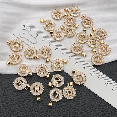 Alphabet Letter Pendant Alloy Rhinestone Micro Pave A-Z Initial Charm Round Gold Pendant For DIY Necklace Jewelry Making