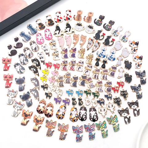 Pendentifs en Alliage d'Émail de Chat de Dessin Animé pour la Fabrication de Bijoux DIY Collier Bracelet Charmes d'Animaux Mignons