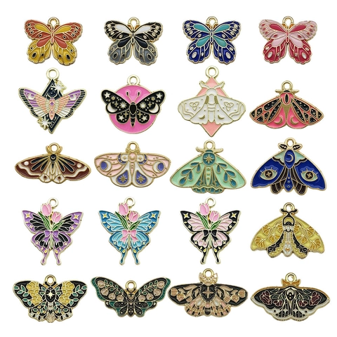 Enamel Butterfly Moth Charms Zinc Alloy Insect Pendants For DIY Necklace Bracelet Jewelry Making Flower Moon Star Pattern