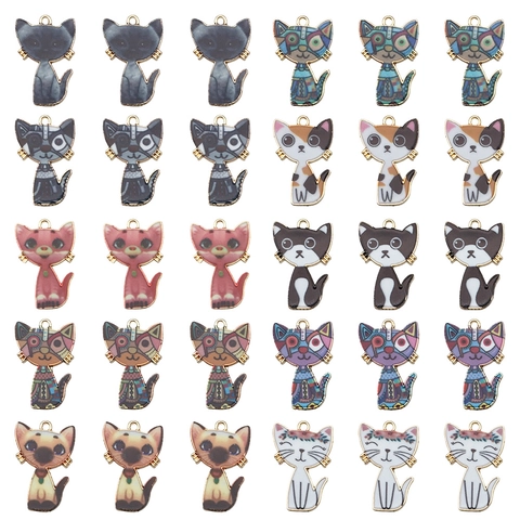 Pendentifs Chat Debout en Alliage de Zinc et Émail Pour la Fabrication de Bijoux DIY Breloques Chaton Colorées Accessoires