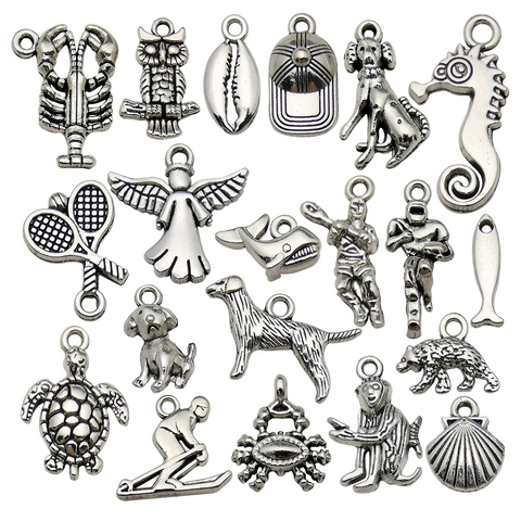 Pendentifs Charms DIY en Alliage Vintage Argent Antique Animal Marine Sports pour Fabrication de Bijoux Collier Bracelet