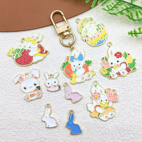Cartoon Enamel Bunny Pendants Alloy Easter Bunny Charms For DIY Necklace Bracelet Jewelry Making Accessories Multicolor