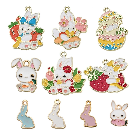 Cartoon Enamel Bunny Pendants Alloy Easter Bunny Charms For DIY Necklace Bracelet Jewelry Making Accessories Multicolor