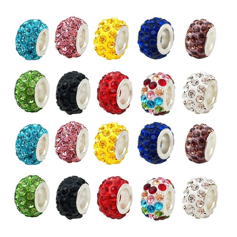 Cuentas de Resina Con Diamantes de Imitación de Agujero Grande para Joyería DIY Charms Pavé Redondos de Colores para Pulseras
