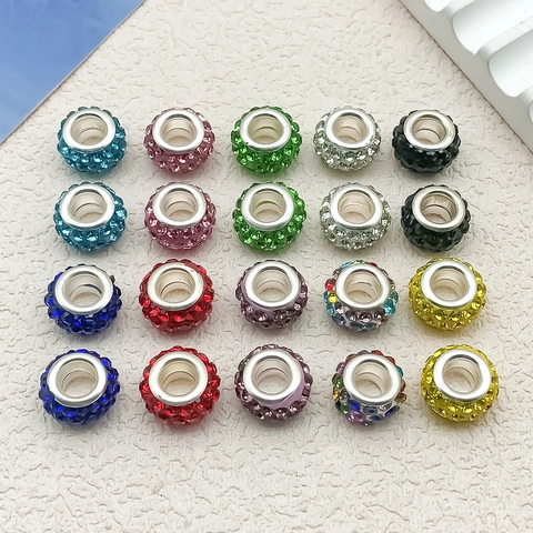 Cuentas de Resina Con Diamantes de Imitación de Agujero Grande para Joyería DIY Charms Pavé Redondos de Colores para Pulseras