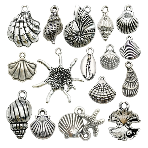 Vintage Zinc Alloy Ocean Life Sea Shell Conch Starfish Pendants Antique Silver DIY Jewelry Making Accessories Charms For Bracelet Necklace Earring Decor