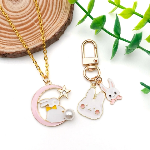 Alloy Enamel Easter Rabbit Charms Rhinestone Artificial Pearl Moon Bunny Pendants For DIY Jewelry Making Necklaces Bracelets Findings