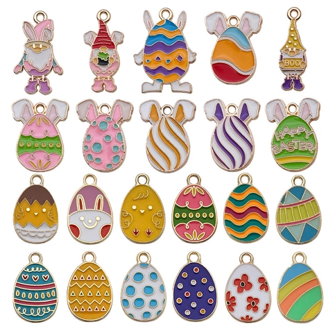 Easter Bunny Egg Enamel Charms Zinc Alloy Colorful Drip Oil Pendants For DIY Earring Bracelet Necklace Keychain Jewelry Making