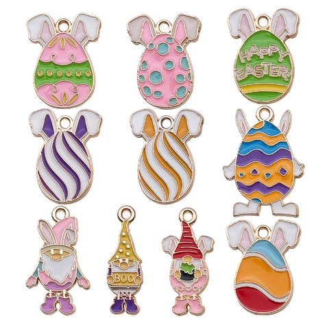 Easter Bunny Egg Enamel Charms Zinc Alloy Colorful Drip Oil Pendants For DIY Earring Bracelet Necklace Keychain Jewelry Making