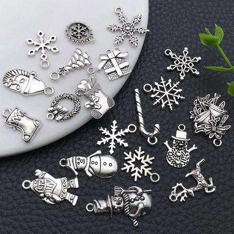 Zinklegering Kerst Bedeltjes Voor DIY Sieraden Maken Sneeuwpop Boom Hert Sneeuwvlok Antiek Zilver Goud Hangers Decoratie
