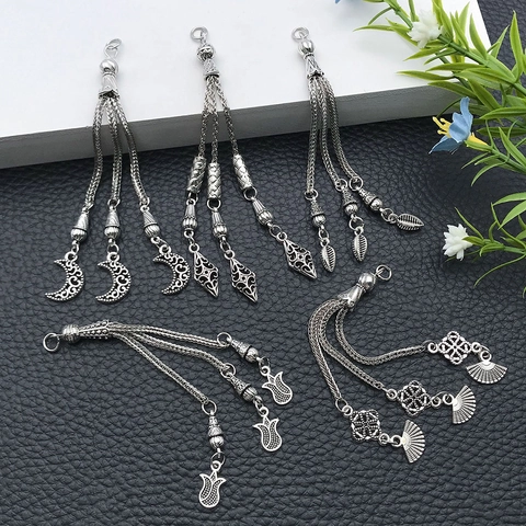 Vintage Ethnic Antique Silver Alloy Tassel Pendants For Jewelry Making DIY Necklace Bracelet Connector Moon Leaf Charms