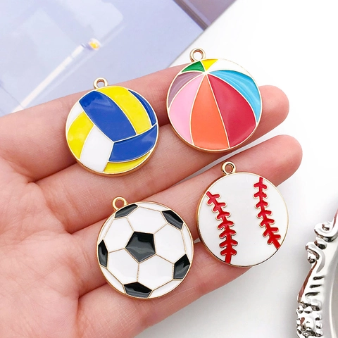 Alloy Enamel Sports Ball Pendants For DIY Jewelry Making Football Basketball Volleyball Baseball Charms For Keychain Earrings
