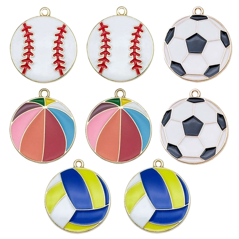 Alloy Enamel Sports Ball Pendants For DIY Jewelry Making Football Basketball Volleyball Baseball Charms For Keychain Earrings