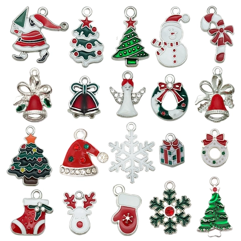 Pendentifs Charms de Noël en Alliage d'Émail Mélange Père Noël Renne Bonhomme de Neige Sapin Cloches Accessoires de Fabrication de Bijoux DIY