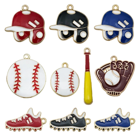 DIY Zinc Alloy Baseball Sports Pendant Set Enamel Helmet Bat Glove Shoe Charm For Necklace Bracelet Jewelry Making Accessories