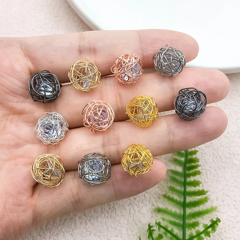 Zinc Alloy Rhinestone Hollow Wire Wrap Bird Nest Ball Pendant Charm For DIY Jewelry Making Necklace Accessories