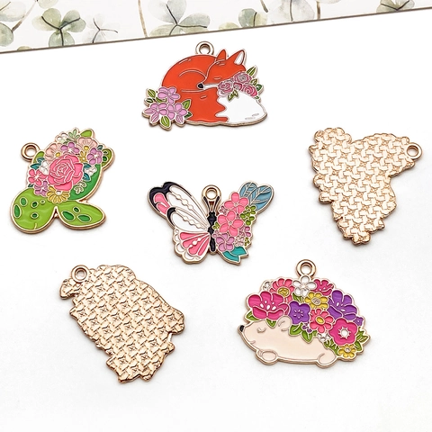 DIY Fabrication de Bijoux Alliage de Zinc Émail Animal Fleur Charms Pour Collier Bracelet Boucle d'Oreille Accessoires Faits Main Pendentifs