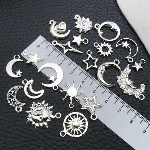 Himmlische Sonne Mond Stern Charms Zinklegierung Versilbert Anhänger Für DIY Schmuckherstellung Armband Halskette Zubehör